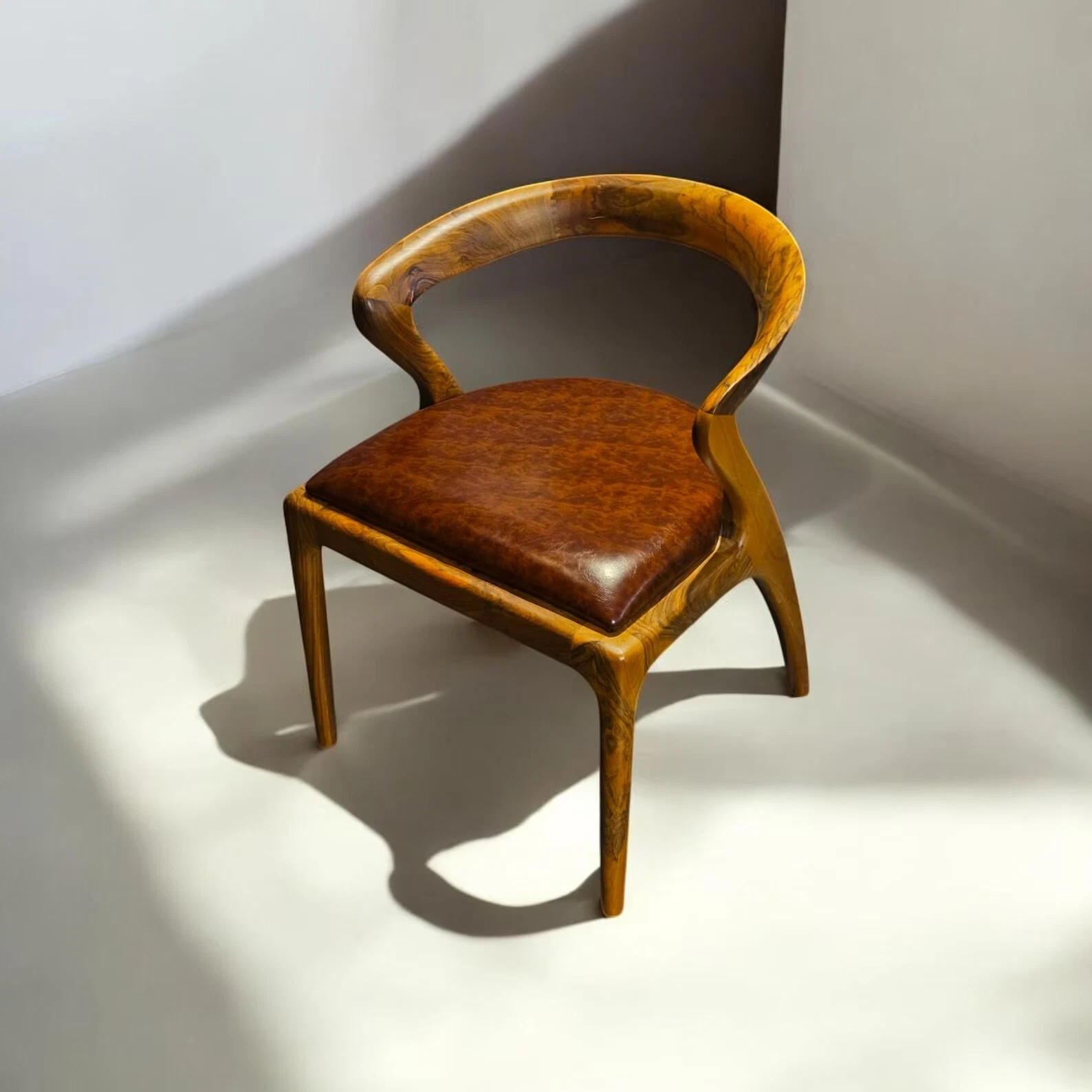 Wooden Dining Chair in Leather upholstery and Hand